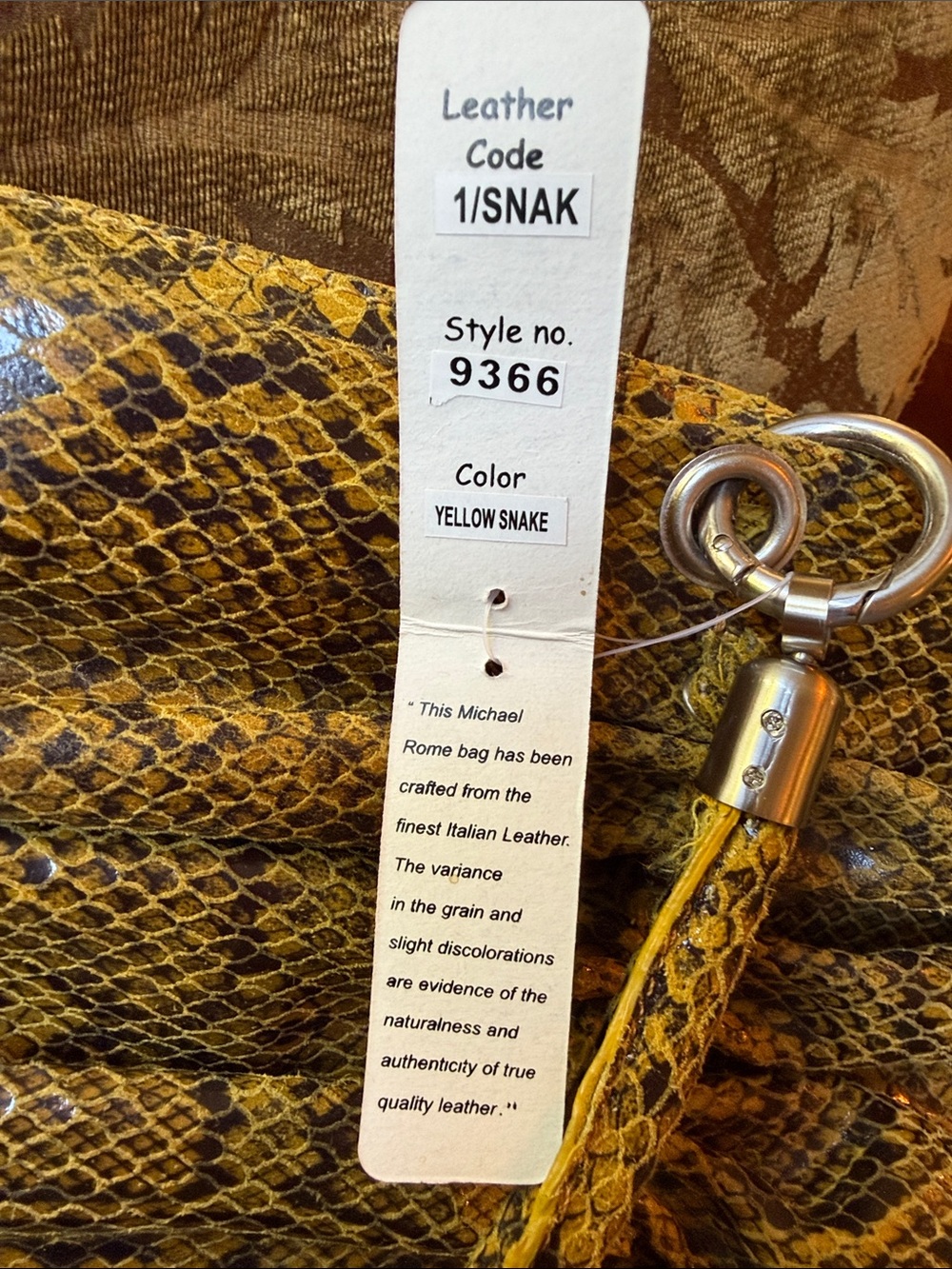 Michael Rome Yellow Python-Print Structured Shoulder Bag -NWT - Picture 13 of 13